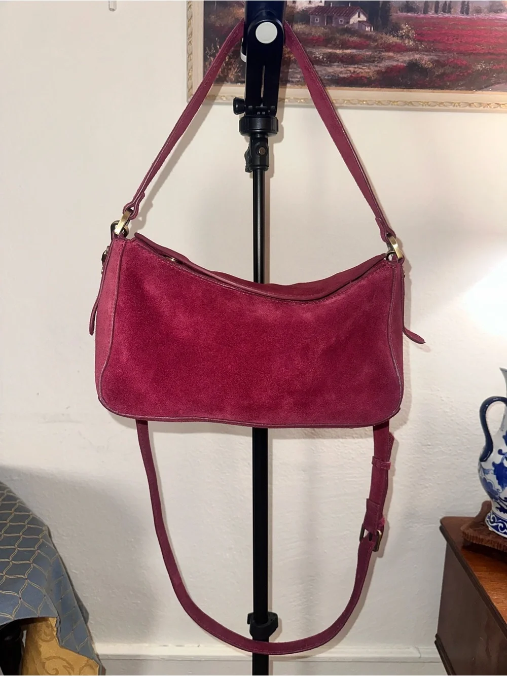 Suede Shoulder Bag in Red